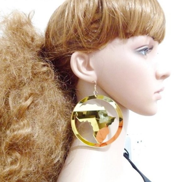 Gold Big Hoop Africa Earrings - Picture 1 of 3